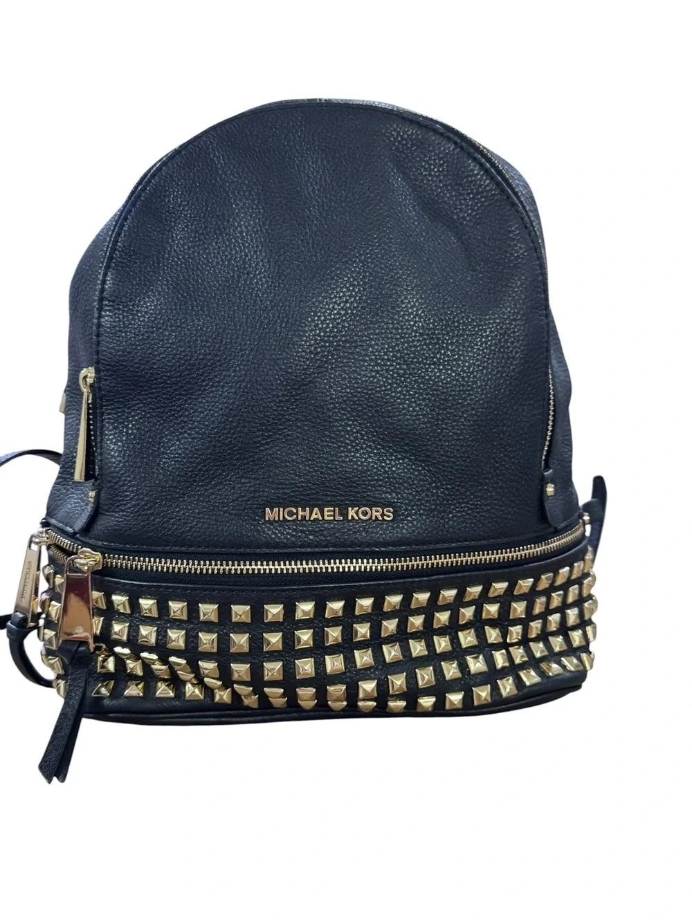Michael Kors Black Leather medium  Backpack with Gold Stud Accents